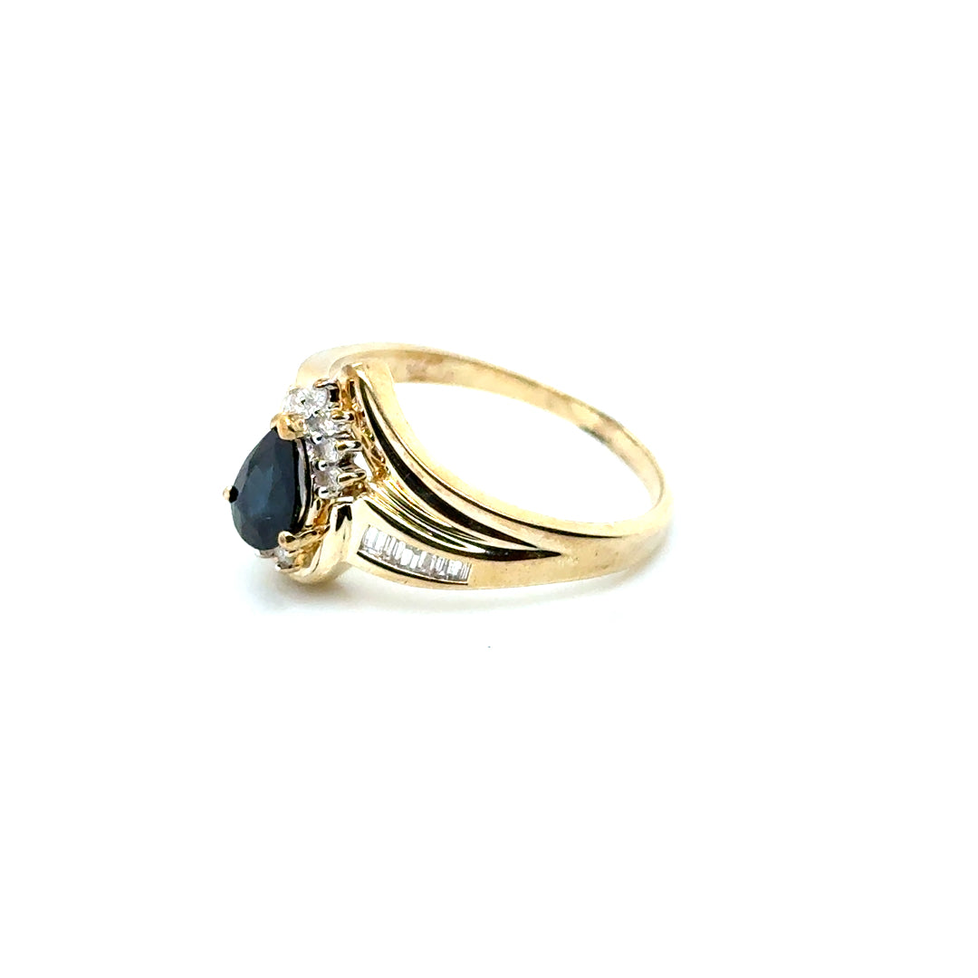 10k Yellow Gold Genuine Sapphire and Diamond Ring