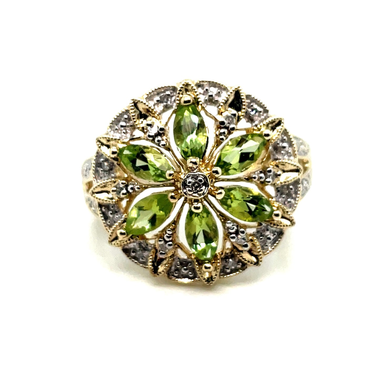 10k Yellow Gold Peridot Diamond Ring