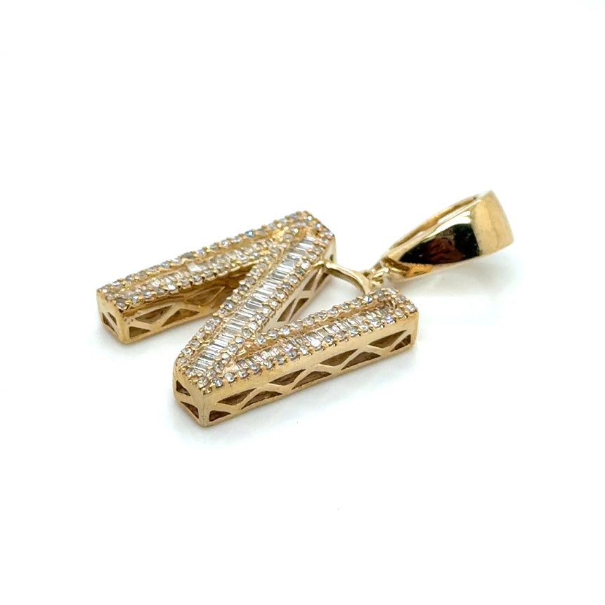 10k Yellow Gold 1.60 CT TW Diamond Letter “N” Pendant