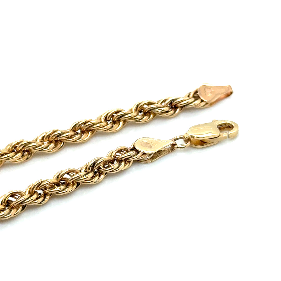 New 10k Yellow Gold Italy Men’s Rope Chain Bracelet