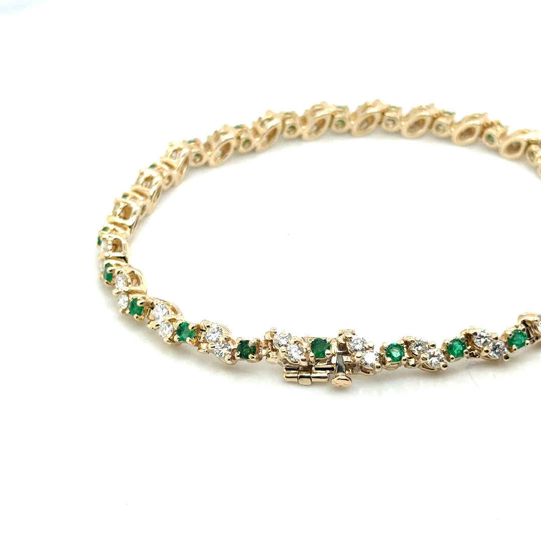 New 14k Yellow Gold Colombian Emerald & 2.40 CT TW Diamond Bracelet