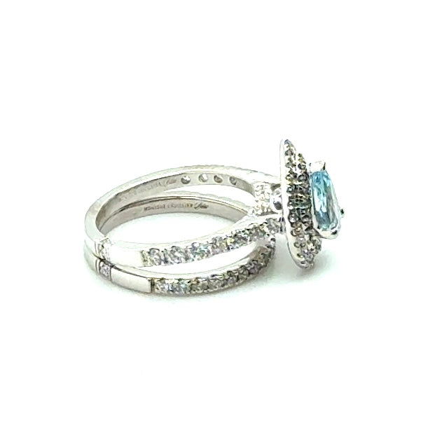 14k White Gold Diamonds & Aquamarine Engagement Ring Set 1.30 CT TW