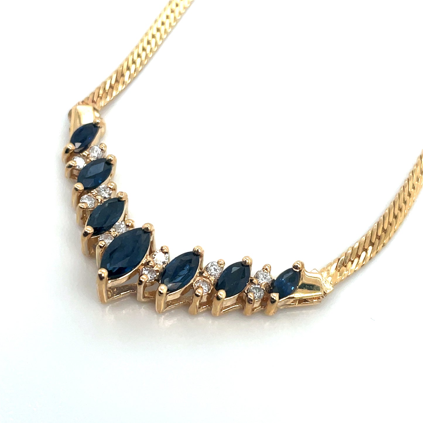 14k Yellow Gold Sapphire and 0.25 CT TW Diamond Necklace