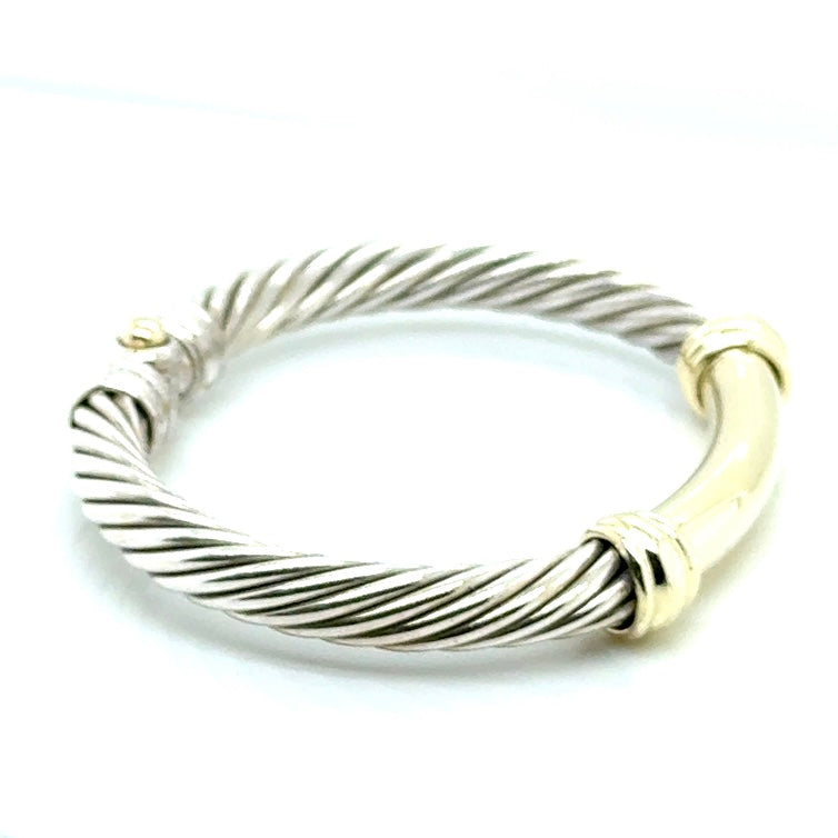 David Yurman 14k Yellow Gold and 0.925 Sterling Silver Metro Cable Bangle