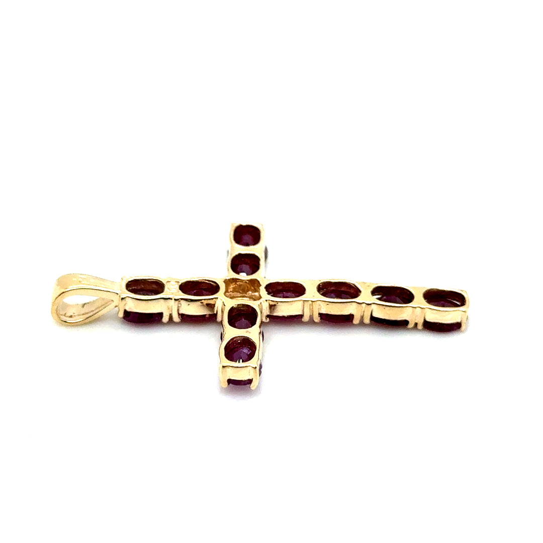 New 10k Yellow Gold Ruby & Diamond Cross Pendant