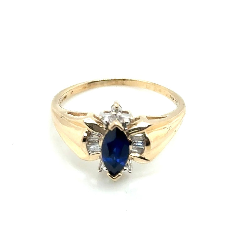 10k Yellow Gold Lab Grown Sapphire and Diamond Women’s Ring