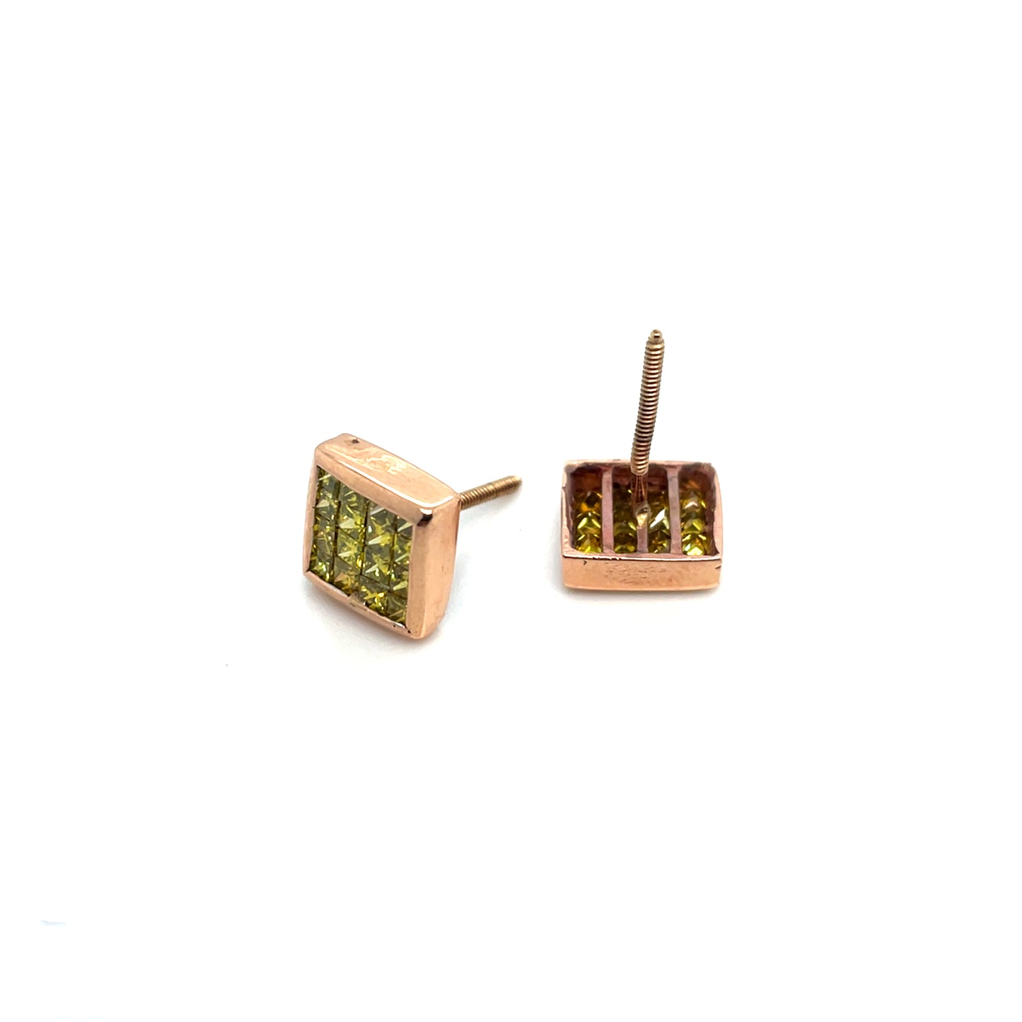 10k Rose Gold 1.12 CT TW Square Yellow Diamonds Earrings