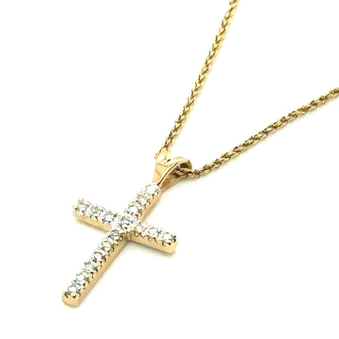 New 14k Yellow Gold 0.35 CT TW Diamond Cross Pendant