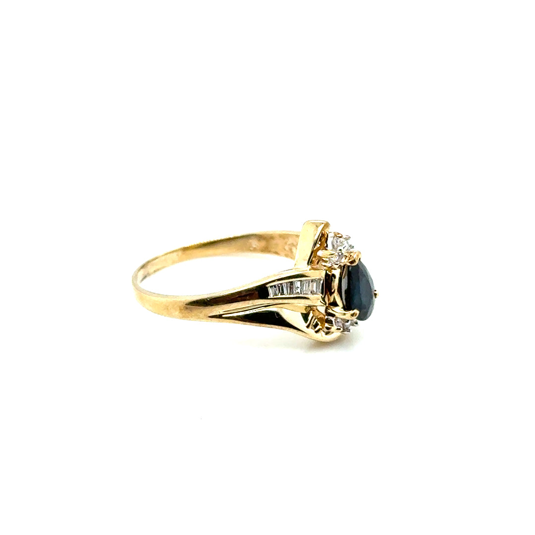 10k Yellow Gold Genuine Sapphire and Diamond Ring