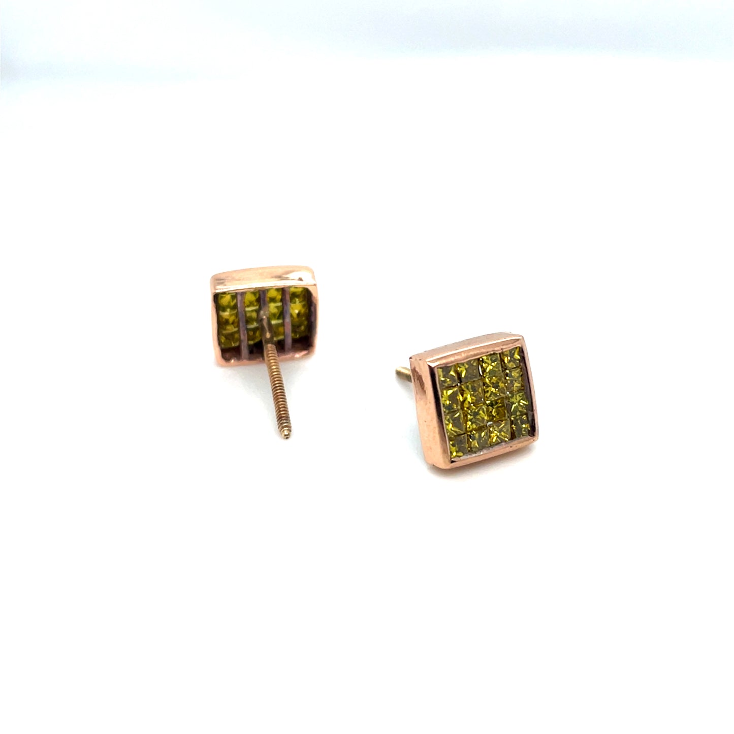 10k Rose Gold 1.12 CT TW Square Yellow Diamonds Earrings