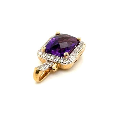 14k Yellow Gold Amethyst and 0.50 CT TW Diamonds Pendant