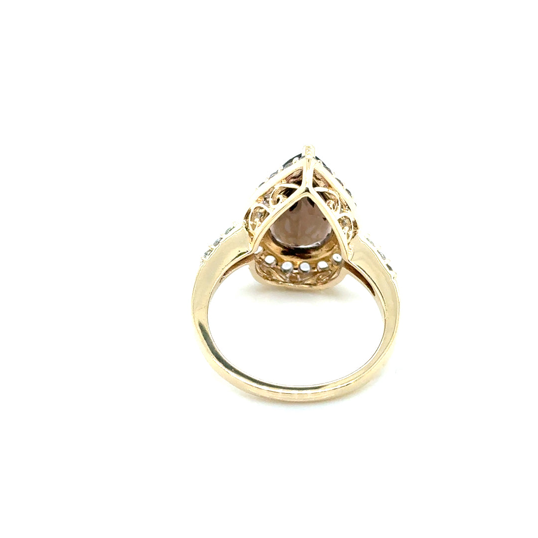 New 10k Yellow Gold Cubic Zirconia & Smokey Quartz Ring