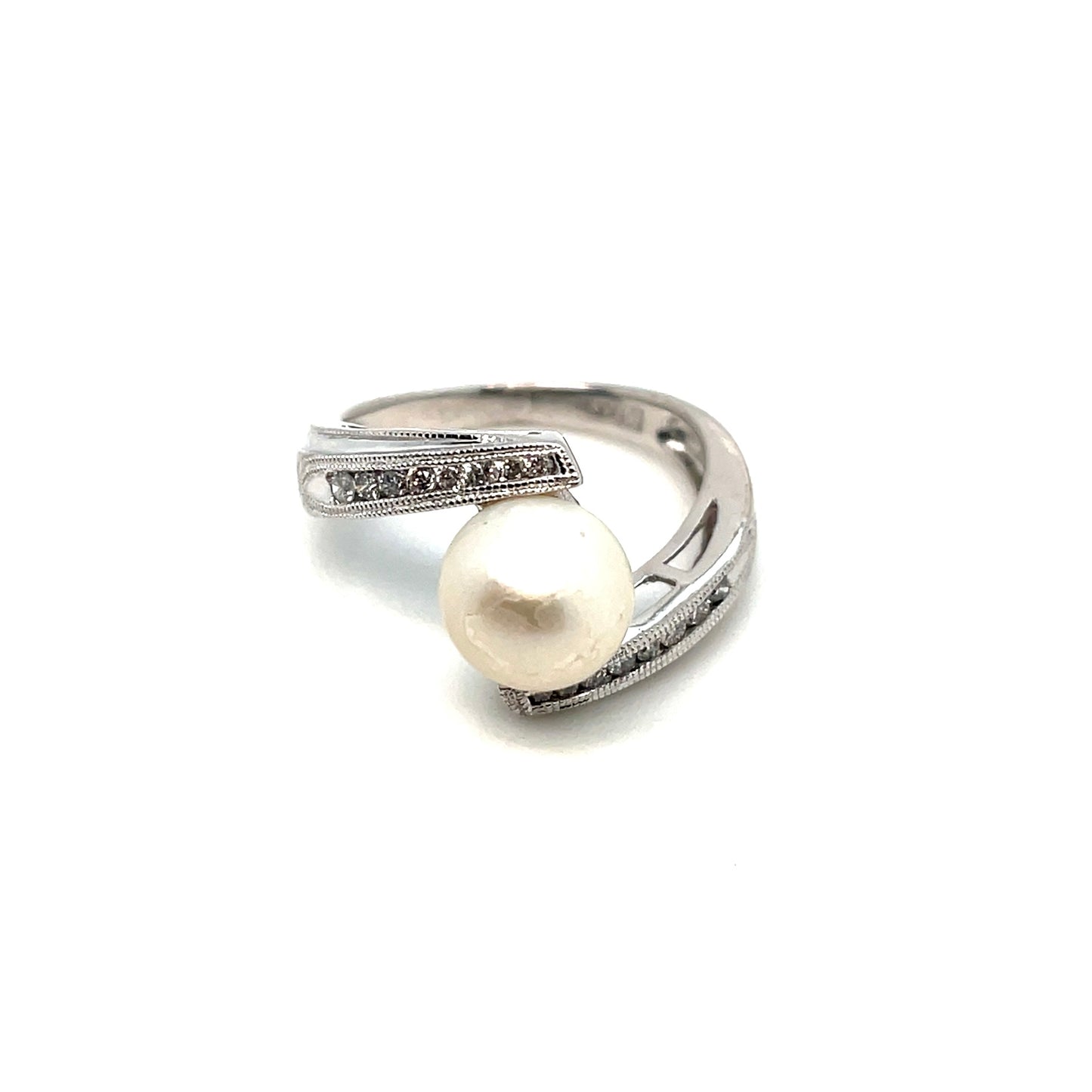 10k White Gold Diamond Pearl 0.25 CT TW Ring