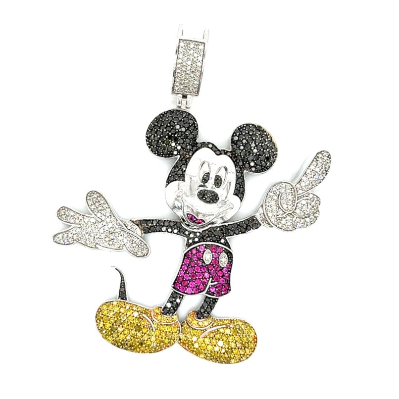 10k White Gold Multi Color 10.5 CT TW Diamonds Mickey Mouse Pendant