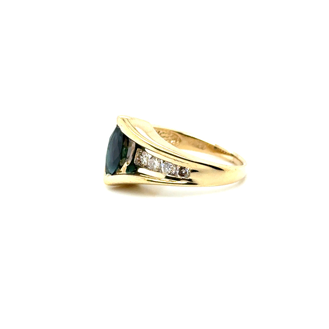 14k Yellow Gold Genuine Sapphire and 0.35 CT TW Diamond Ring