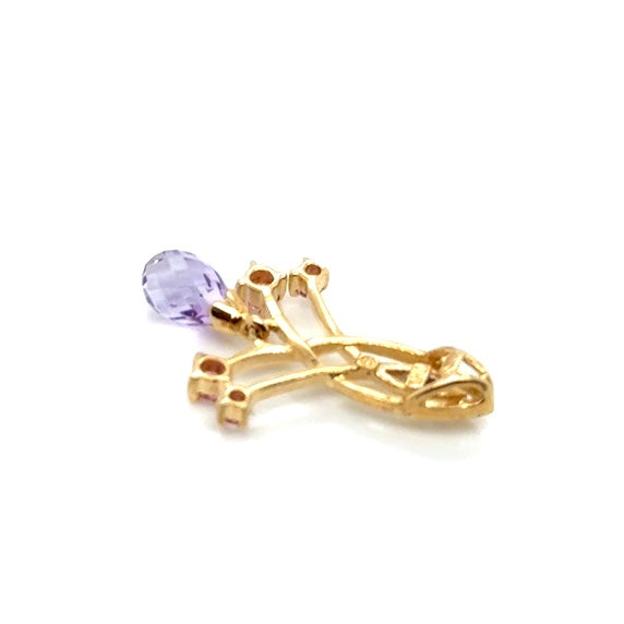 10k Yellow Gold Teardrop Purple Amethyst and Tourmaline Pendant