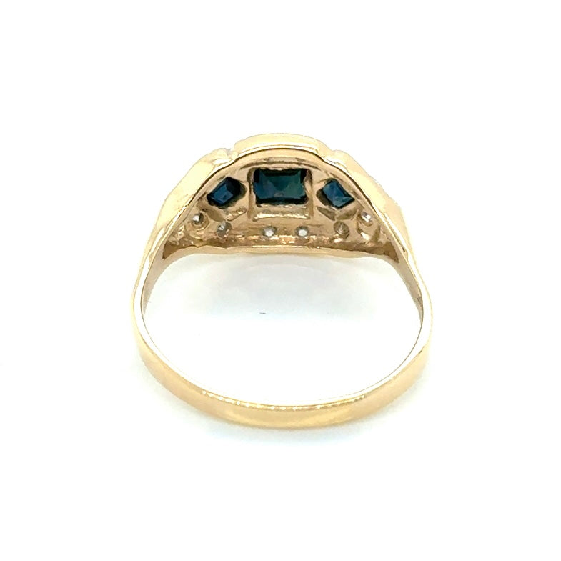 14k Yellow Gold Diamonds and Genuine Sapphire Ring