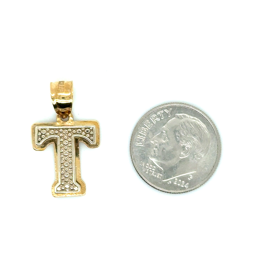 10k Yellow and White Gold Double Letter “T” Pendant