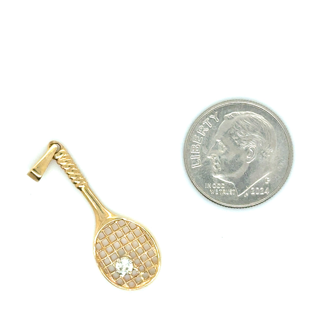 14k Yellow Gold Racket Diamond Pendant