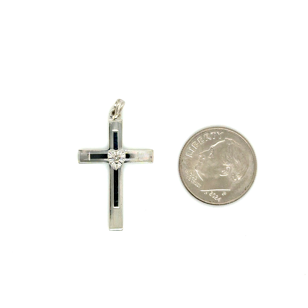 14k White Gold Diamond Cross Pendant