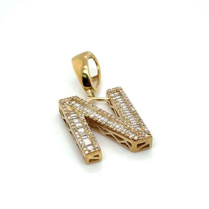10k Yellow Gold 1.60 CT TW Diamond Letter “N” Pendant