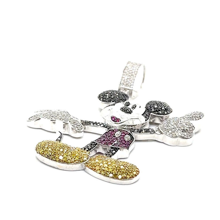 10k White Gold Multi Color 10.5 CT TW Diamonds Mickey Mouse Pendant