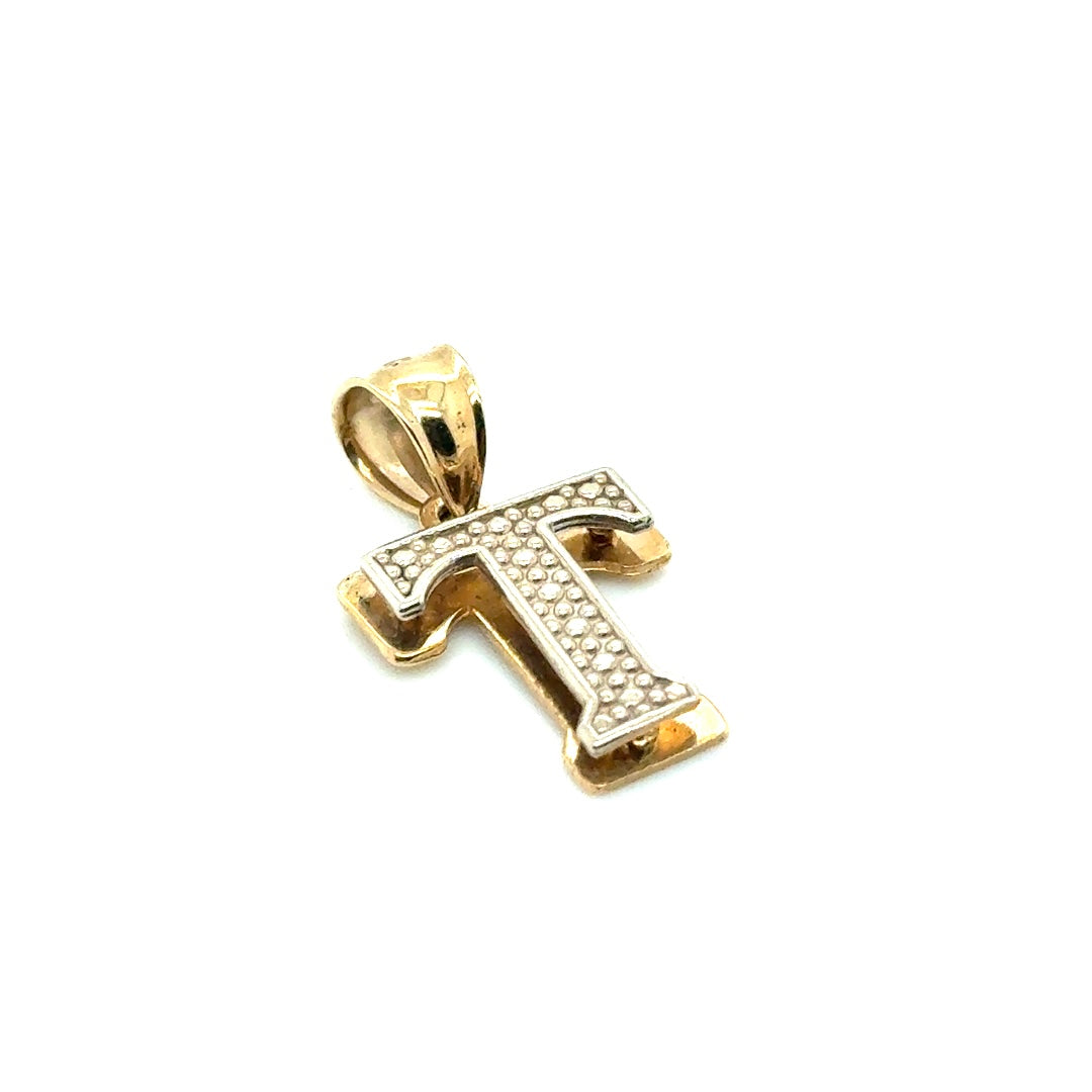 10k Yellow and White Gold Double Letter “T” Pendant