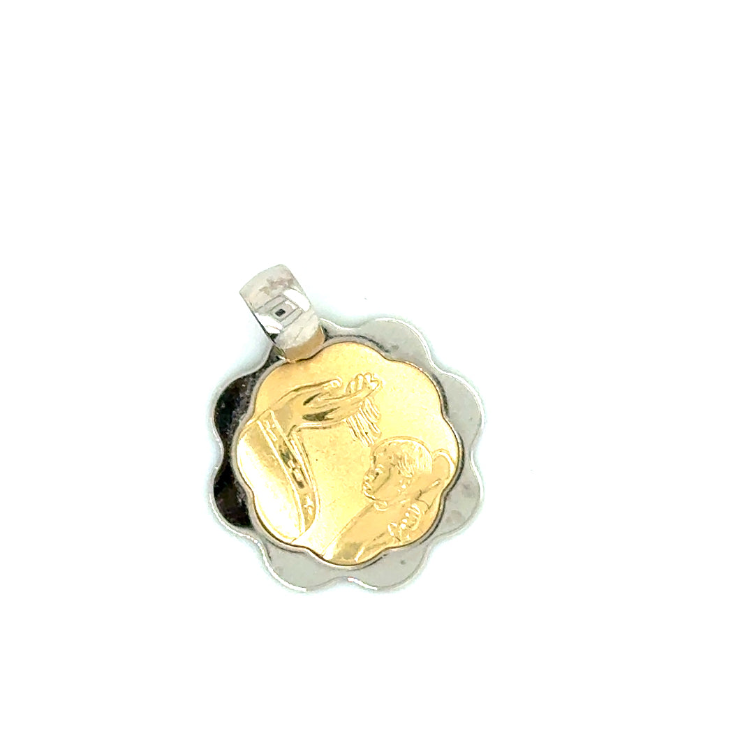 14k Yellow and White Gold Remembrance of Baptism Round Pendant