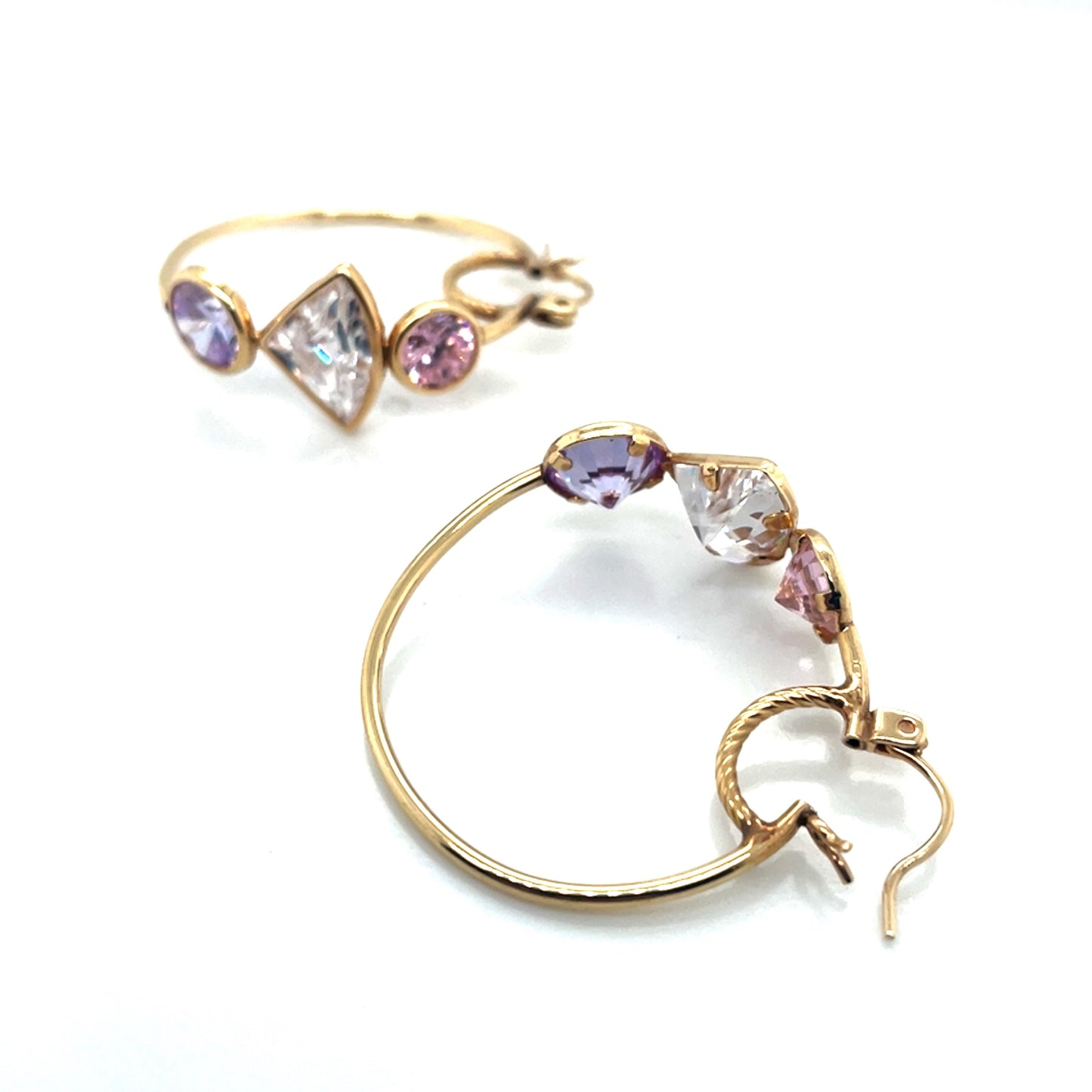 14k Yellow Gold Pink, White and Purple Cubic Zirconia Earrings