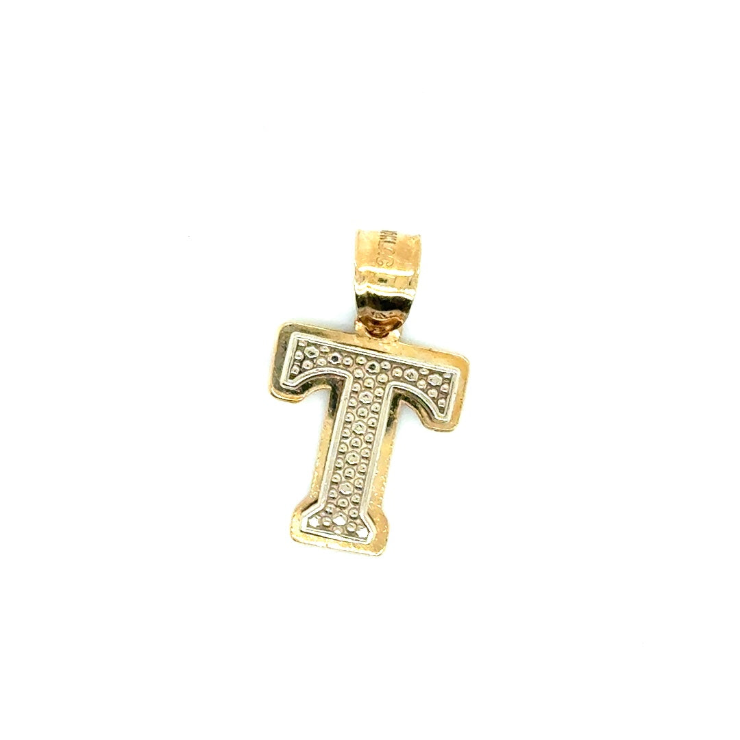 10k Yellow and White Gold Double Letter “T” Pendant