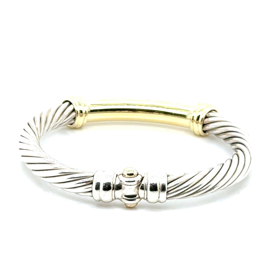 David Yurman 14k Yellow Gold and 0.925 Sterling Silver Metro Cable Bangle