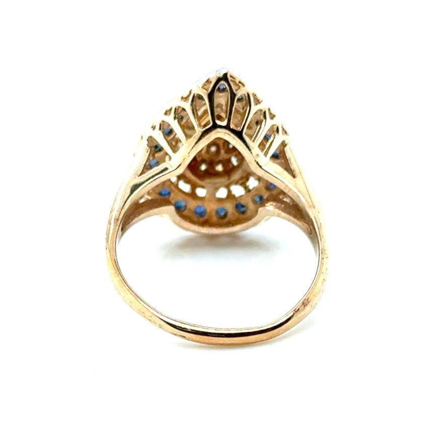 14k Yellow Gold Genuine Sapphire and 0.50 CT TW Diamond Tear Ring