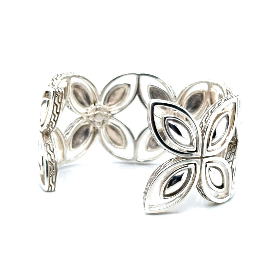JOHN HARDY Designer 925 Sterling Silver Kawung Flower Cuff Bangle Bracelet