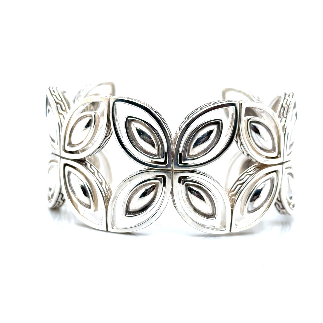 JOHN HARDY Designer 925 Sterling Silver Kawung Flower Cuff Bangle Bracelet