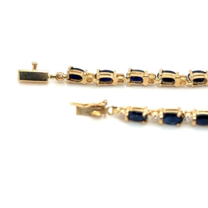 14k Yellow Gold Genuine Sapphire and Diamond Bracelet