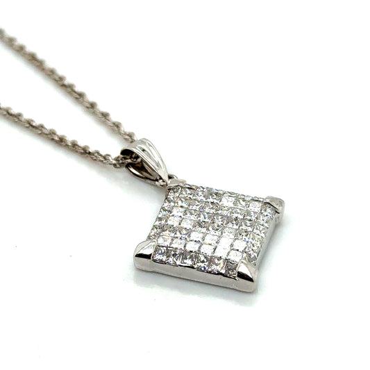 New 18k White Gold 2.10 CT TW Diamond Pendant