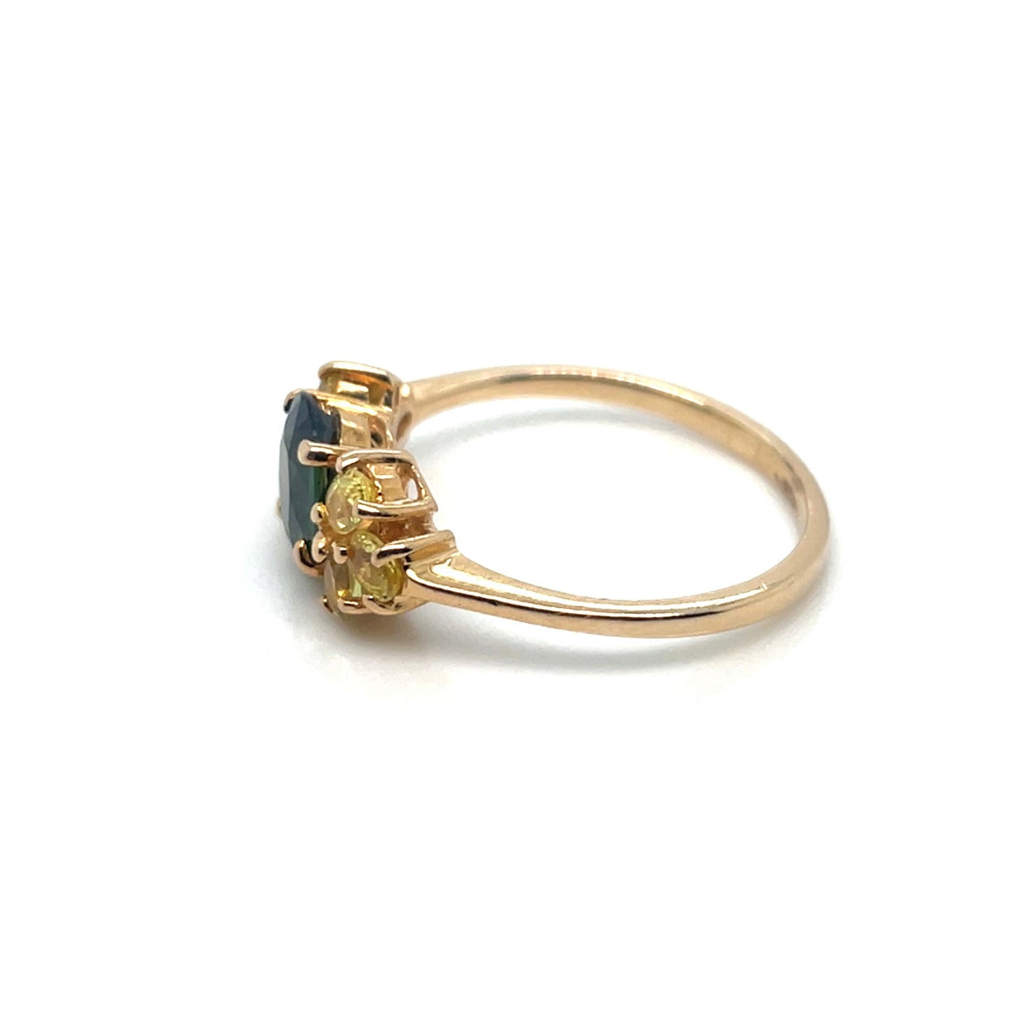 14k Yellow Gold Green Tourmaline and Lemon Quartz Ring