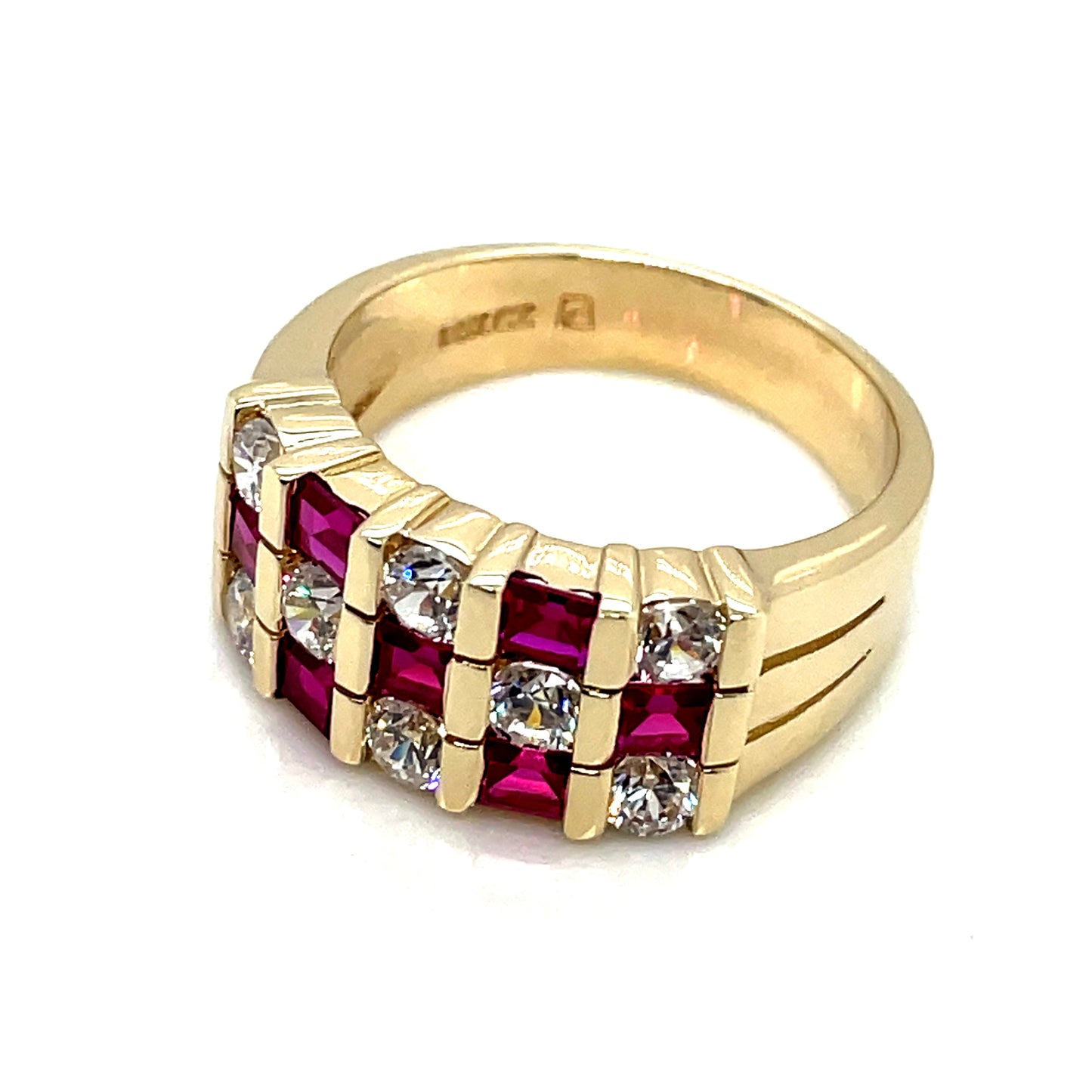 14k Yellow Gold Ruby and Cubic Zirconia Ring