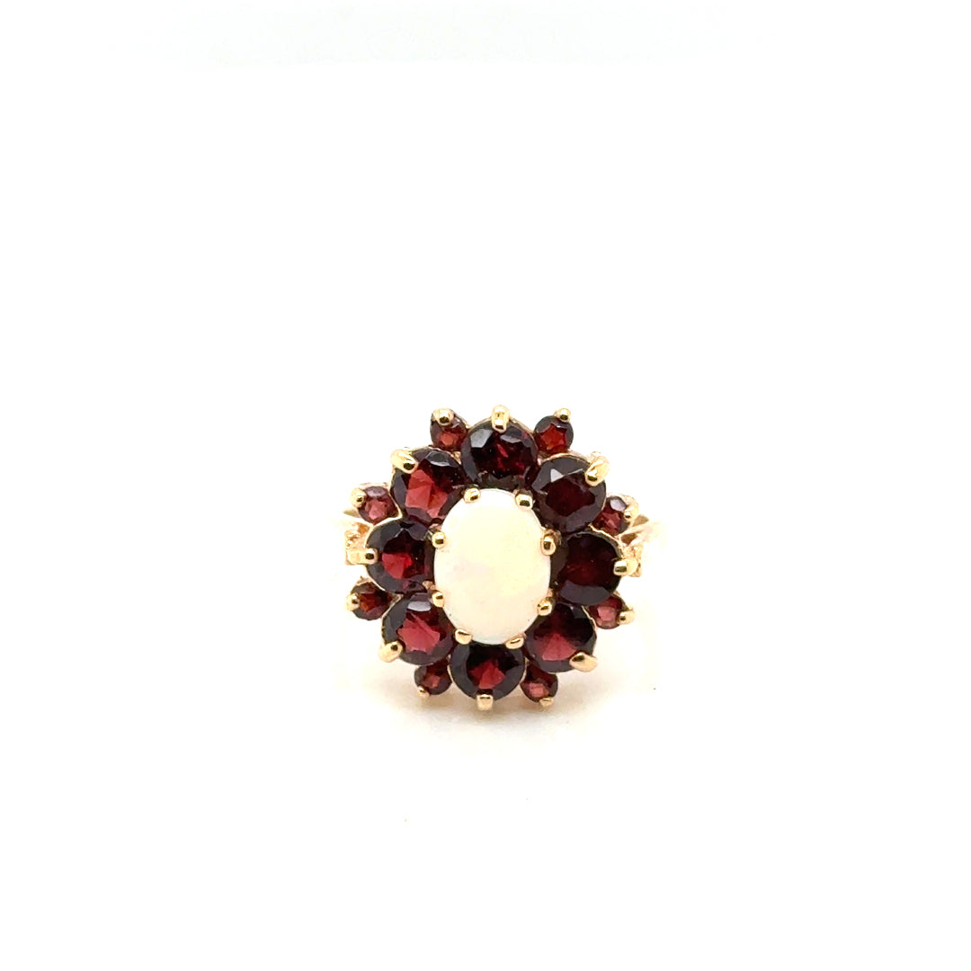 New 14k Yellow Gold Opal & Mozambique Garnet & Pink Tourmaline Ring