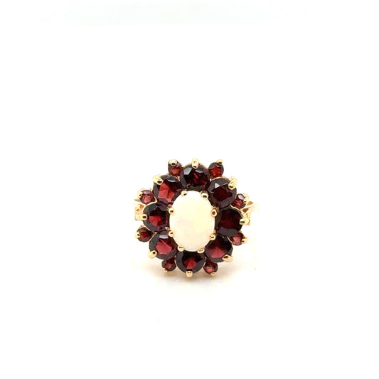 New 14k Yellow Gold Opal & Mozambique Garnet & Pink Tourmaline Ring