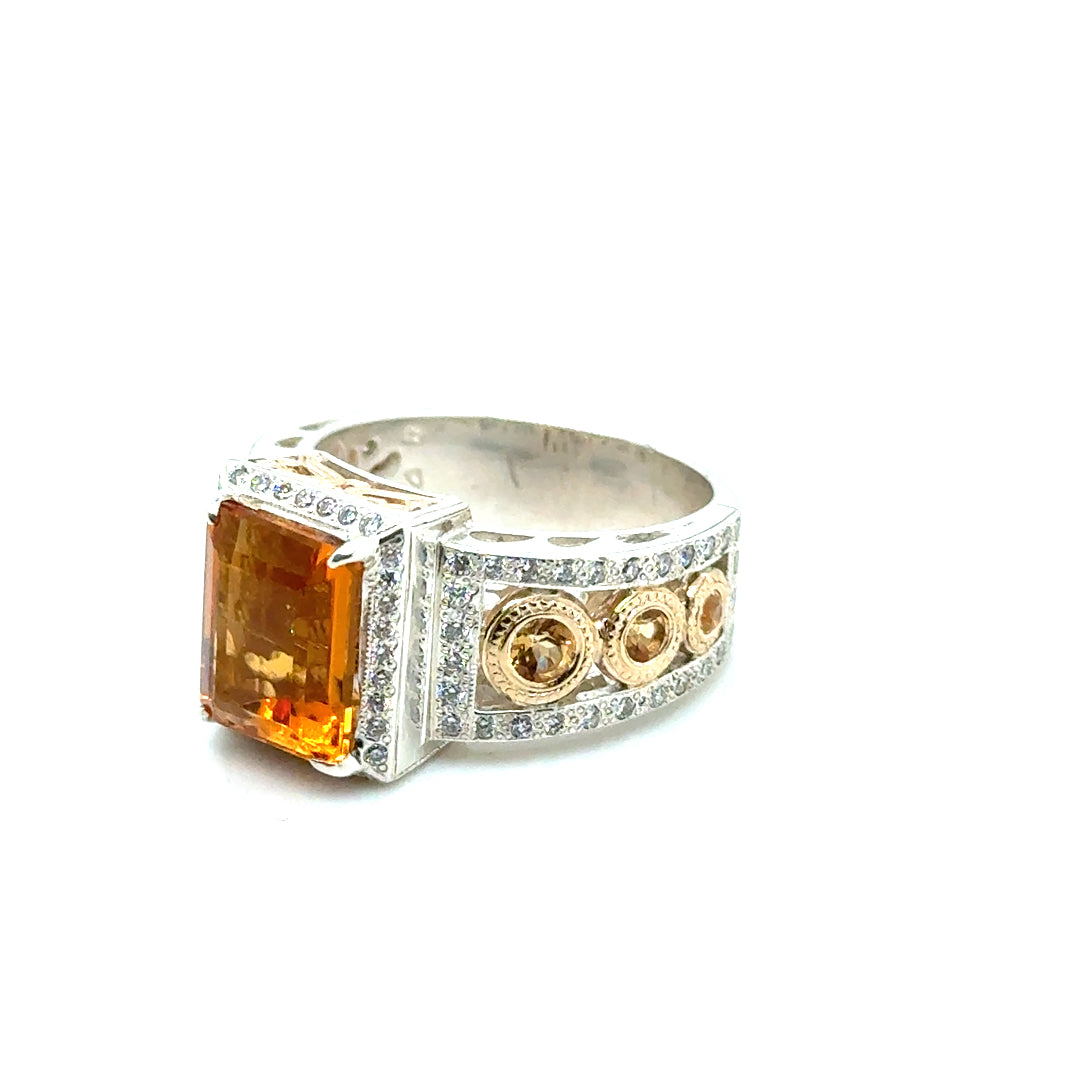 New Custom Made 14k Yellow Gold and Silver 0.90 CT TW Diamond & Citrin Ring