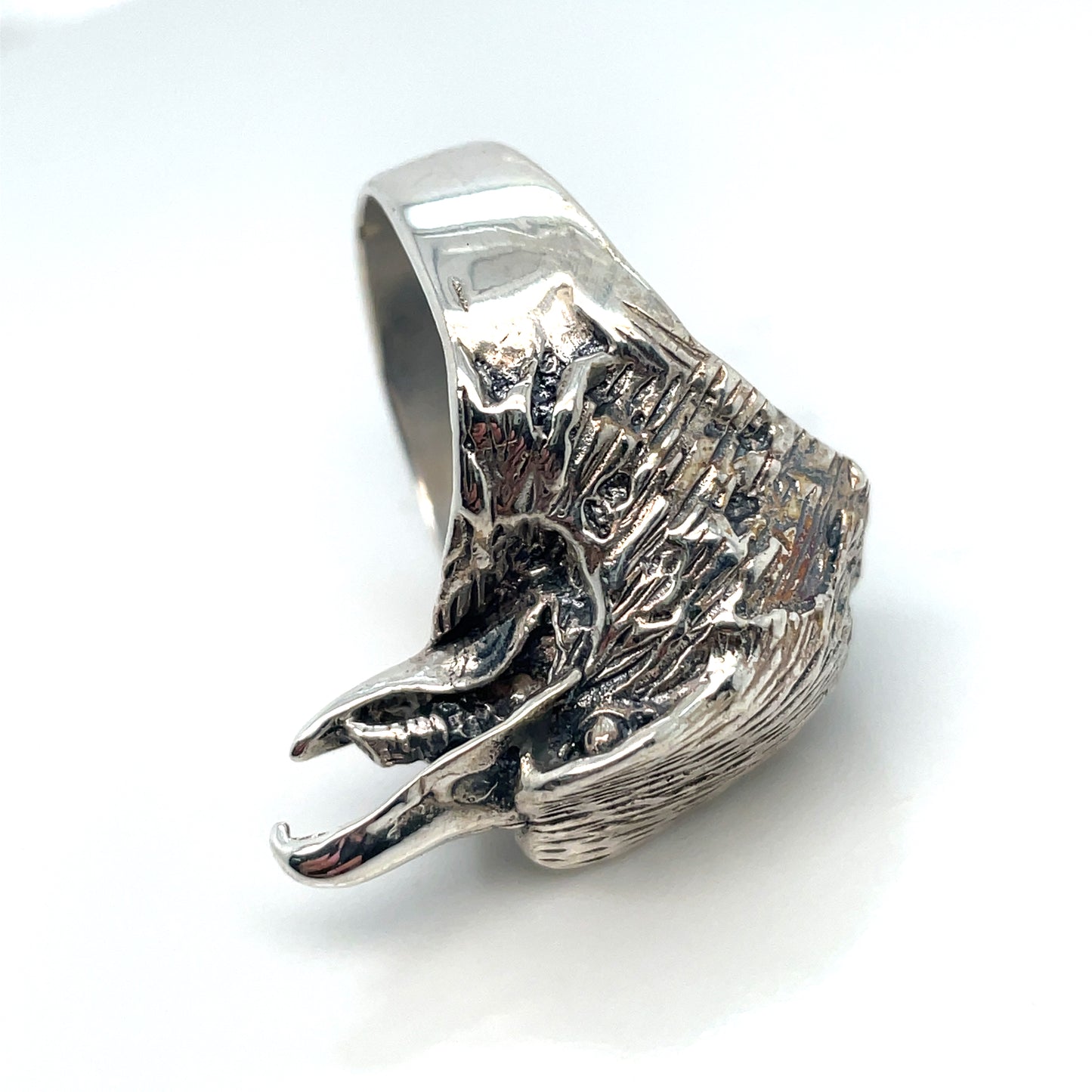 Black Eagle Head Silver Ring