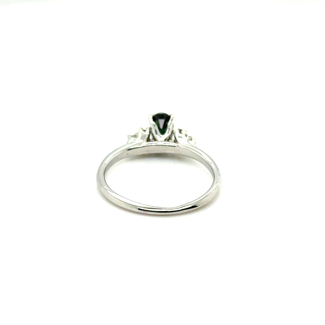 10k White Gold Green-Blue Sapphire and Diamond Ring