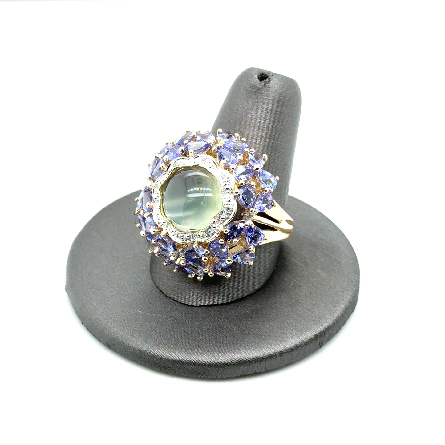 14k Yellow Gold Prasiolite, Tanzanite and Diamonds Ring