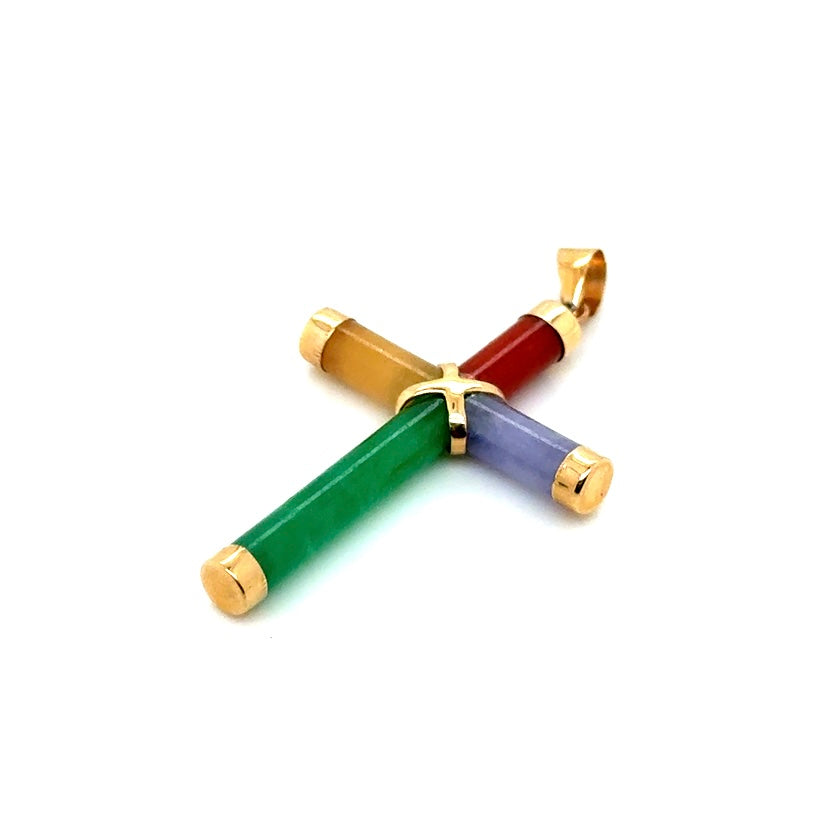 14k Yellow Gold Colored Jade Cross Pendant