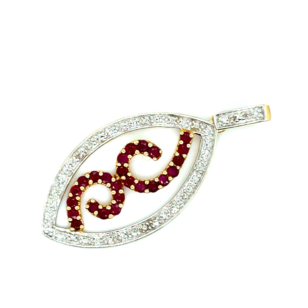 New 14k Yellow and White Gold Natural Ruby & Diamond Pendant