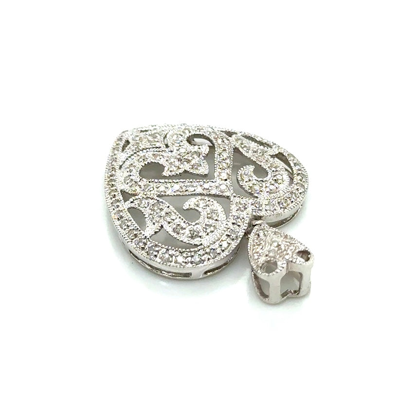 14k White Gold 1 CT TW Diamond Heart Pendant
