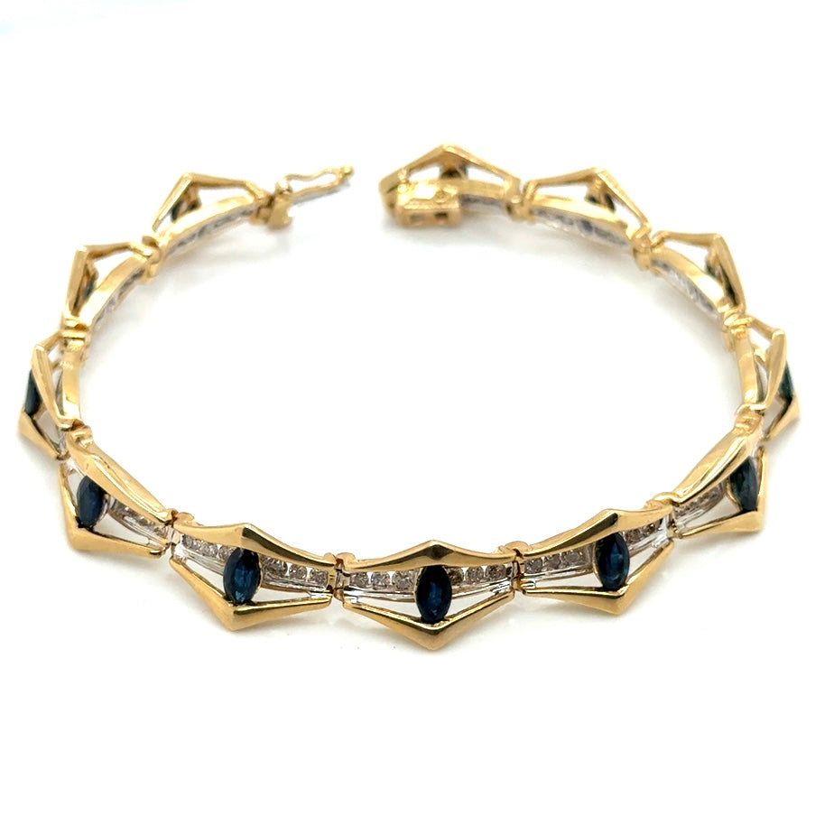 New 14k Yellow Gold Genuine Sapphire and 1.70 CT TW Diamonds Bracelet