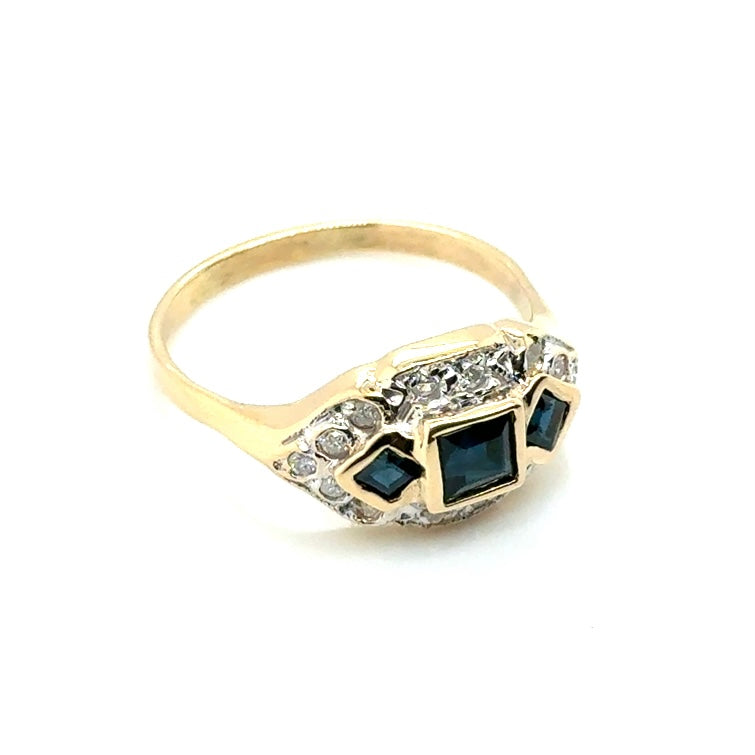 14k Yellow Gold Diamonds and Genuine Sapphire Ring