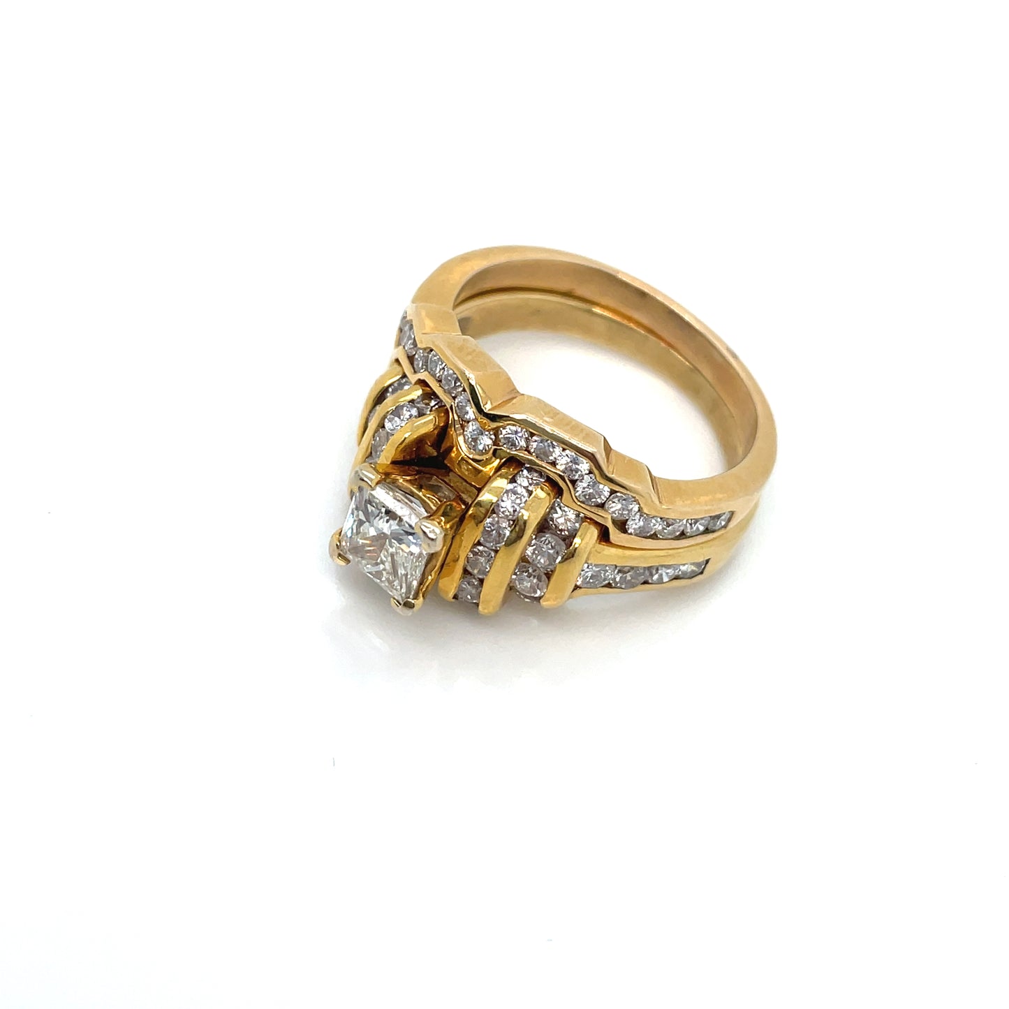 14k Yellow Gold Engagement Princess Diamond 2.6 CT TW Ring Set